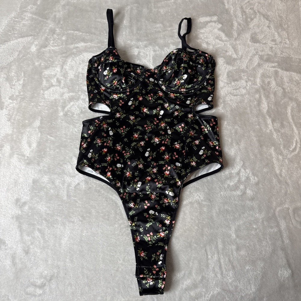 Urban Outfitters Out From Under Floral Satin Bodysuit Underwire Cutout Size S